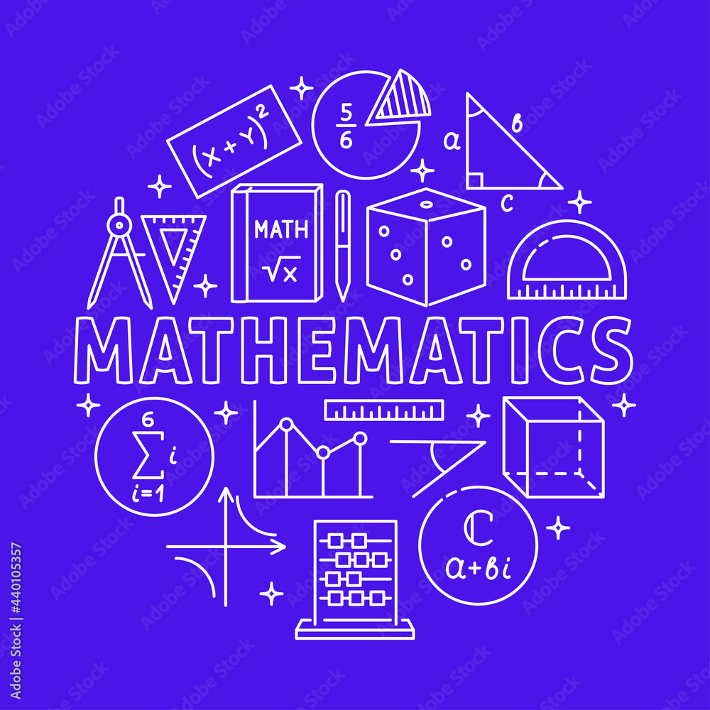 Obraz premium Mathematics round concept poster in line style