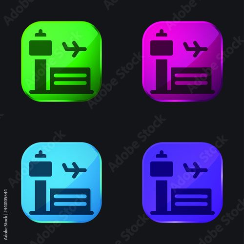 Airport four color glass button icon