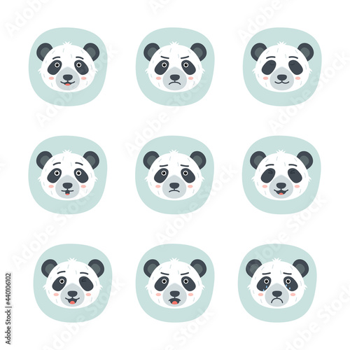 Set of different emotions of panda, vector illustration © k_tatsiana