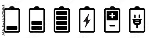 Battery icons set. Battery charging charge indicator icon. level battery energy. Alkaline battery capacity charge icon. Flat style - stock vector.