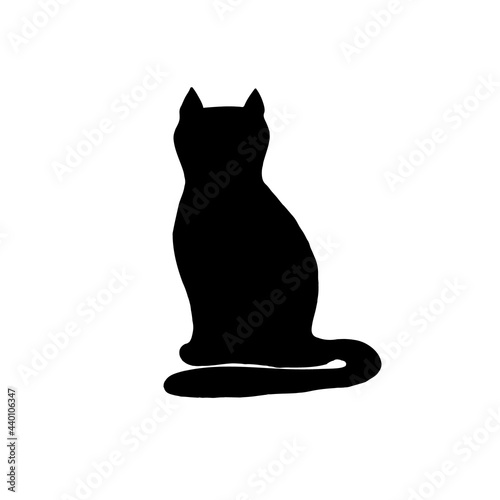 Silhouette of a sitting cat on a white background.Animal cat icon, rear view profile.Vector illustration.
