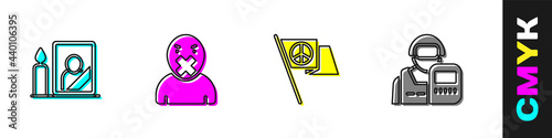 Set Mourning photo frame, Censor and freedom of speech, Peace and Police officer icon. Vector