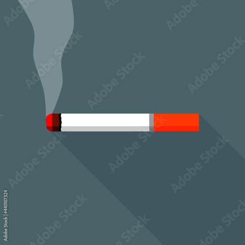 Smoking cigarette on gray background flat vector.