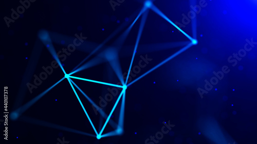 Abstract blue background. Network data connect with lines and dots. Science space wallpaper. 3D rendering.