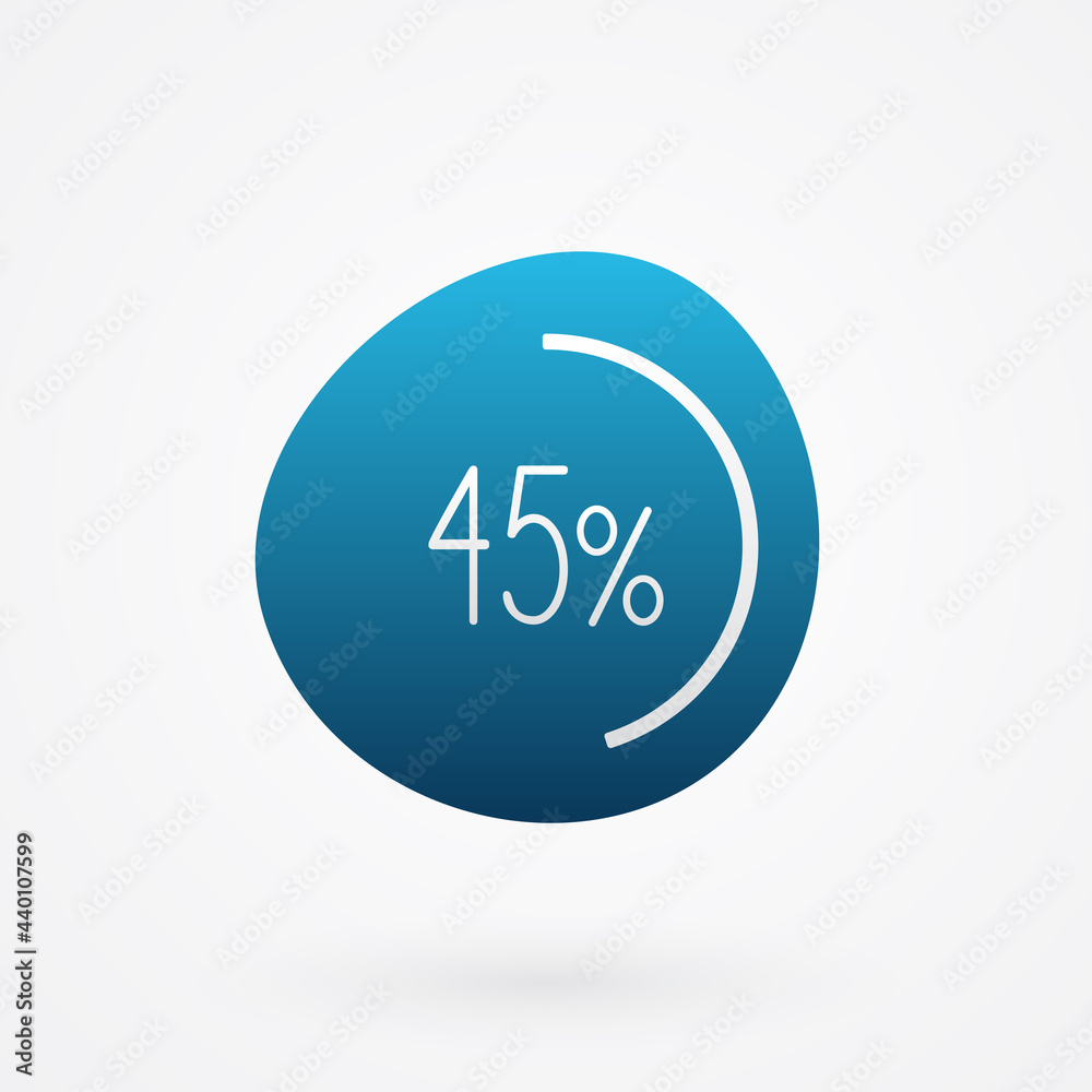 45 percent isolated pie chart. Vector infographic gradient icon. Sign for business, finance, web design, download, progress