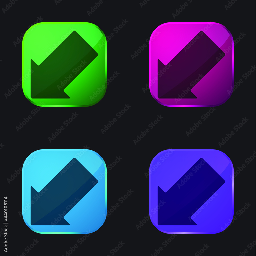 Black Arrow Pointing Down Left Direction four color glass button icon