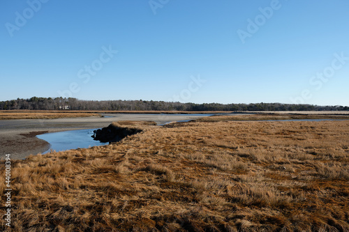 Low tide on a Parson s beach marsh in the New England State of Maine in the winter