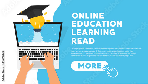 Online education concept banner flat illustration