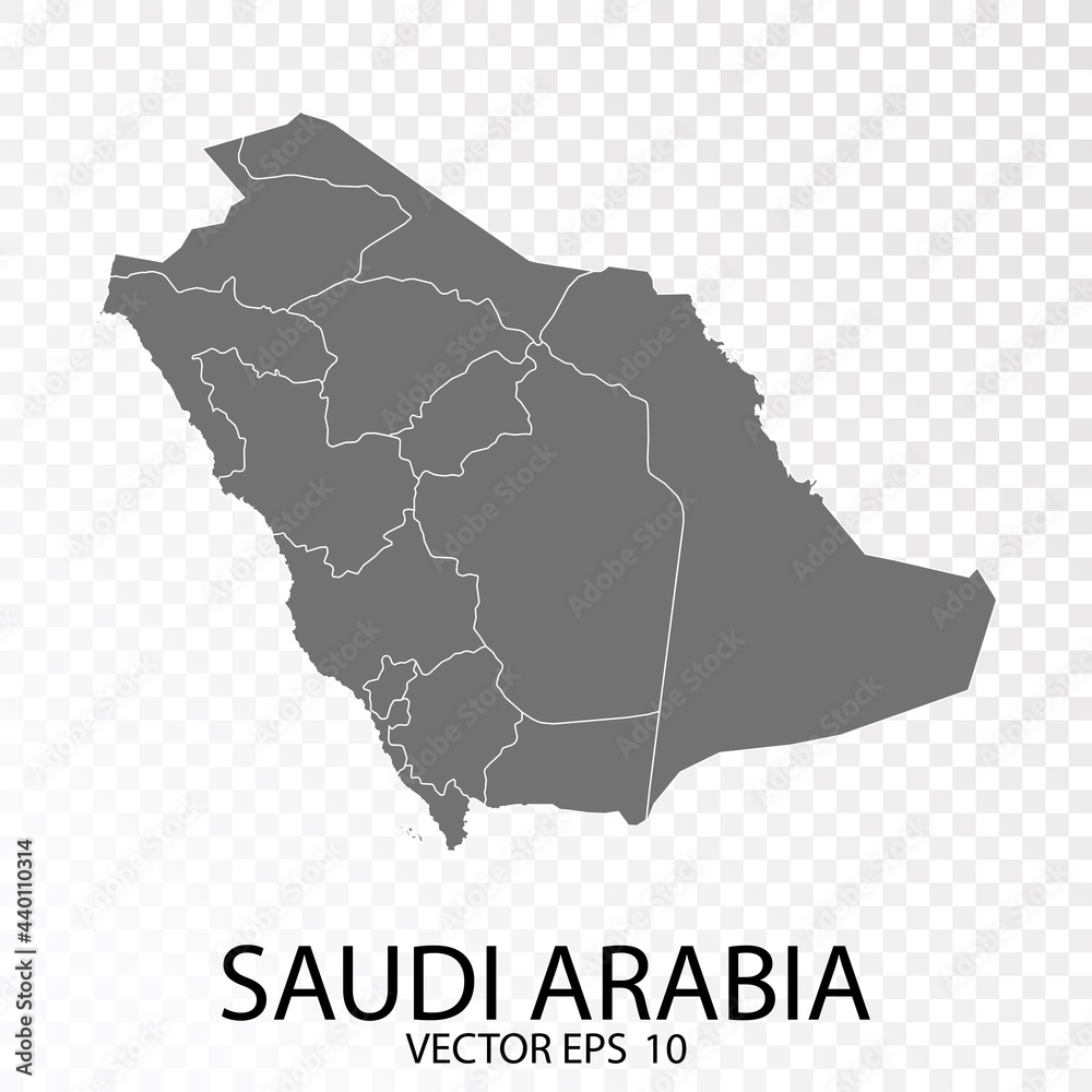 Transparent - Grey Map of Saudi Arabia. Vector Eps 10.