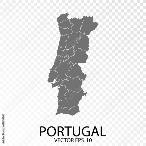 Transparent - Grey Map of Portugal. Vector Eps 10.