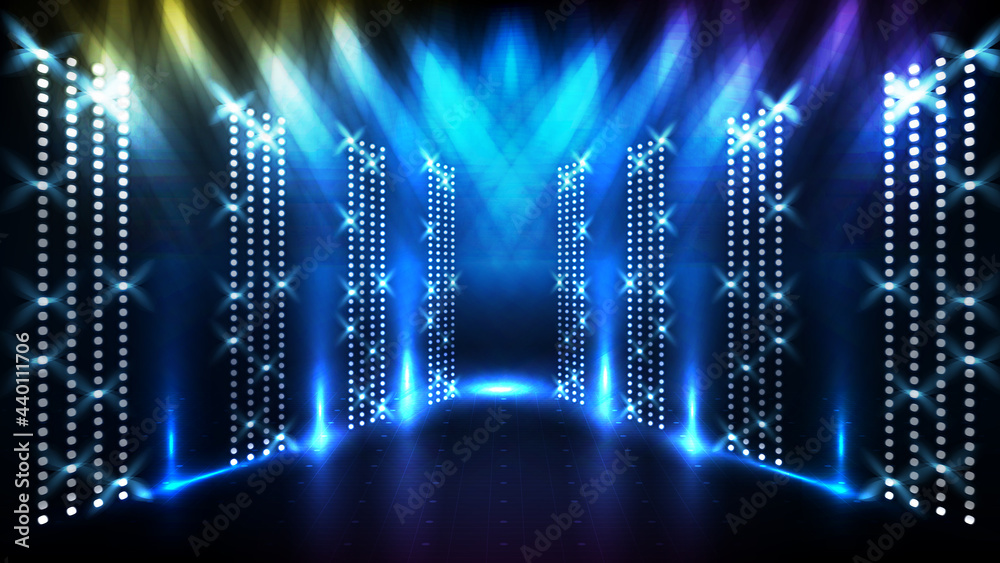 Abstract futuristic blue background of glowing stage with beautiful  spotlight ray Stock Vector | Adobe Stock