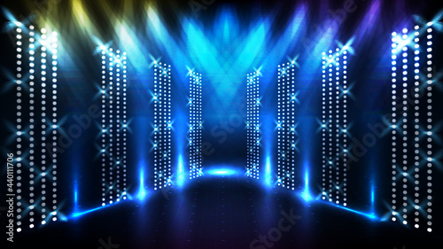 Abstract futuristic blue background of glowing stage with beautiful spotlight ray photo