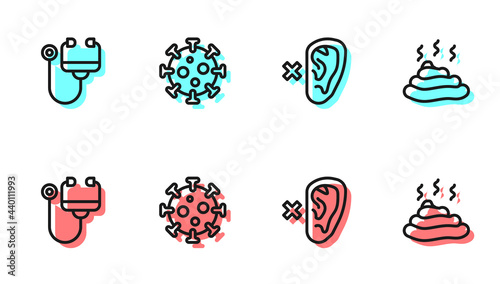 Set line Deaf, Stethoscope, Virus and Shit icon. Vector