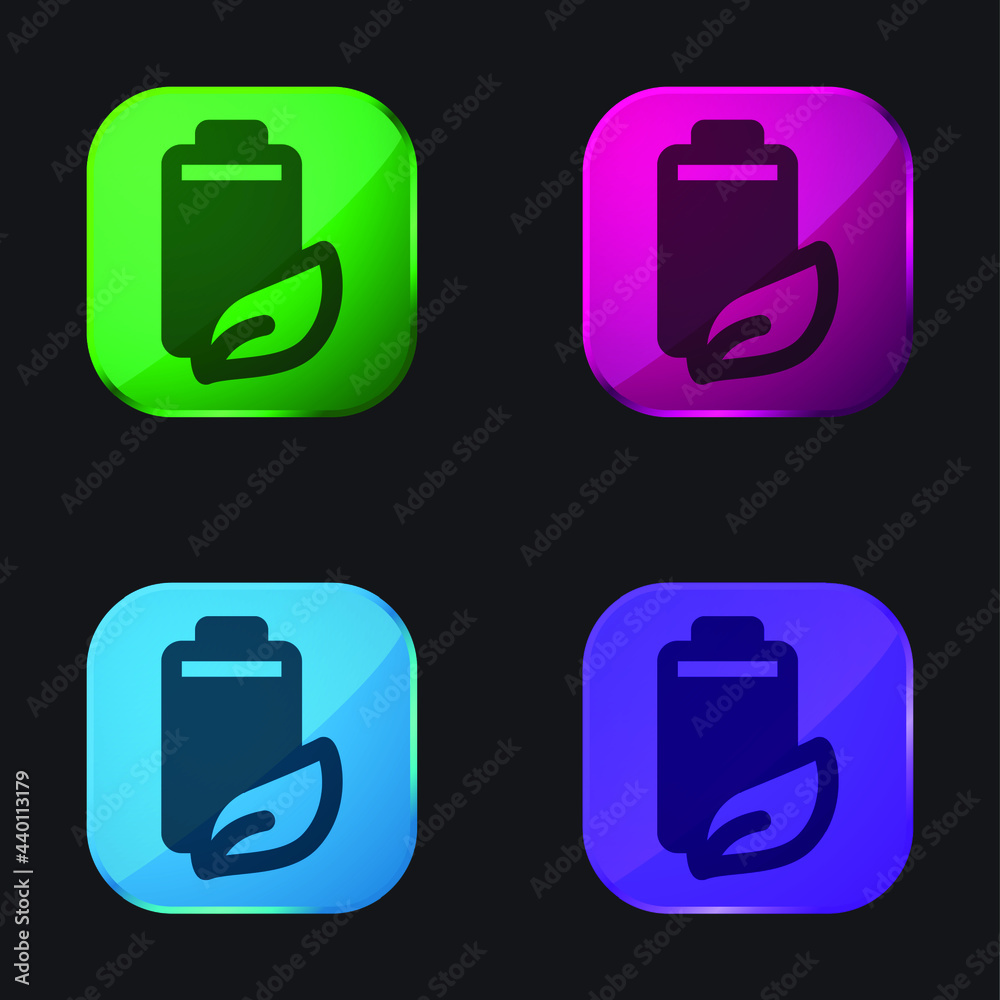 Battery four color glass button icon Battery four color glass button icon