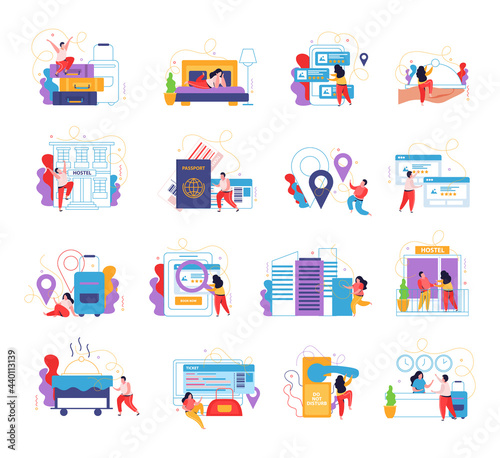 Hostel And Tourists 4x4 Flat Icons