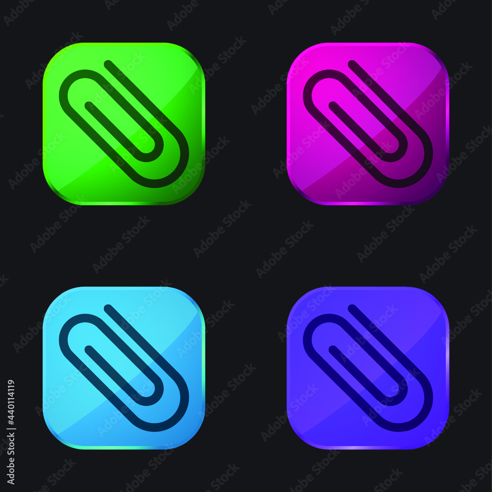 Attach Paperclip Diagonal Symbol four color glass button icon