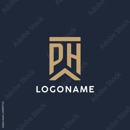 PH initial monogram logo design in a rectangular style with curved sides