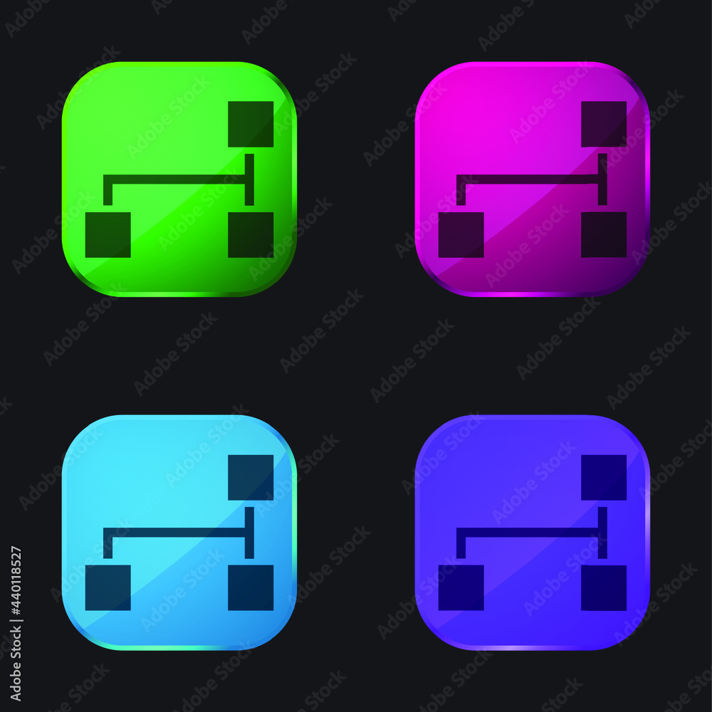 Block Scheme Of Three Black Squares four color glass button icon Block Scheme Of Three Black Squares four color glass button icon