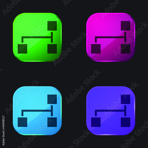 Block Scheme Of Three Black Squares four color glass button icon