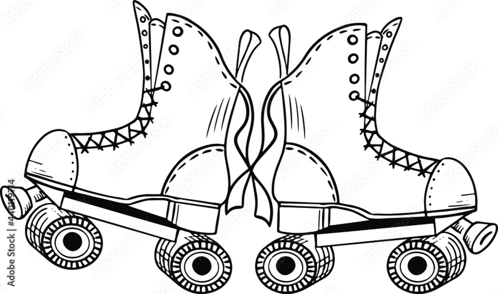Sports roller skates. Line drawing. Vintage style. Vector graphics