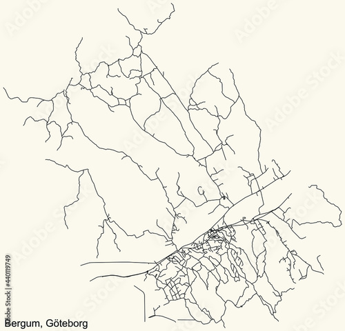 Black simple detailed street roads map on vintage beige background of the quarter Bergum district of Gothenburg, Sweden photo