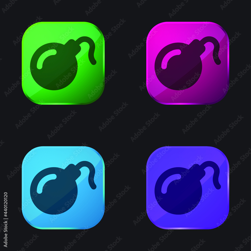 Bomb four color glass button icon Bomb four color glass button icon
