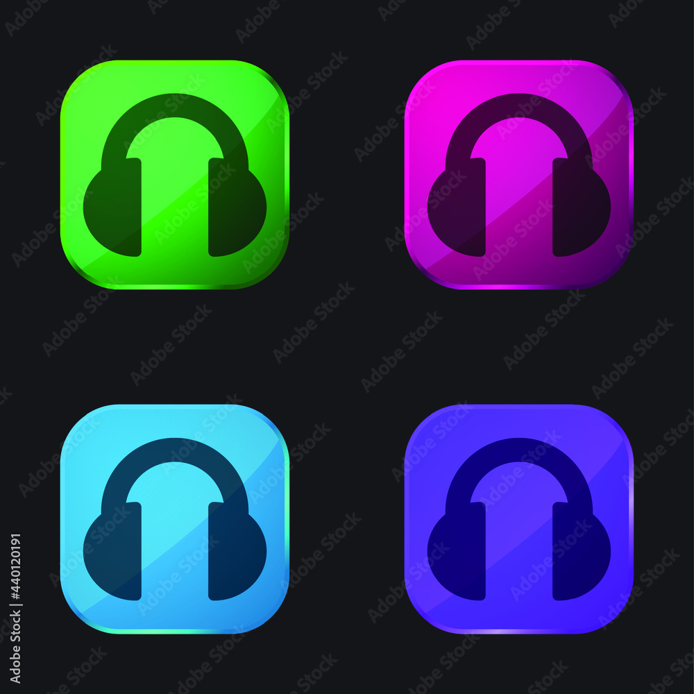 Black Headphones four color glass button icon