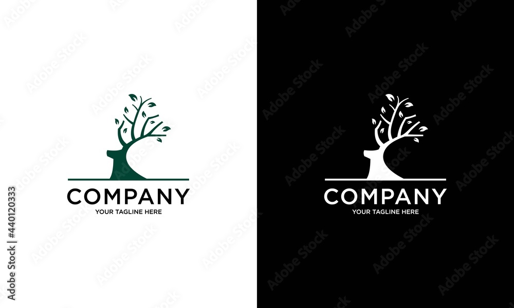 Deer and leaf logo inspiration. Animal or environmental sustainability design template. Vector illustration