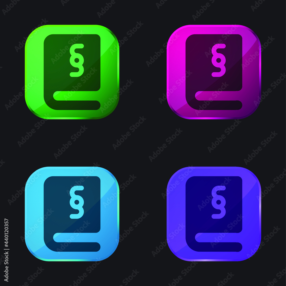 Book four color glass button icon Book four color glass button icon