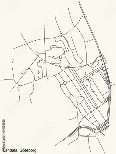 Black simple detailed street roads map on vintage beige background of the quarter Landala district of Gothenburg  Sweden