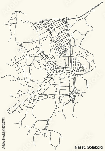 Black simple detailed street roads map on vintage beige background of the quarter N  set district of Gothenburg  Sweden