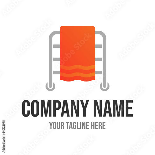 Vector illustration heated towel rail isolated on white background. Hand towel on heated towel rail icon in flat cartoon style. Modern towel rack for bathroom logo template.