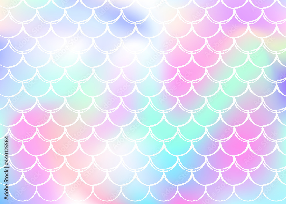 Gradient scale background with holographic mermaid.