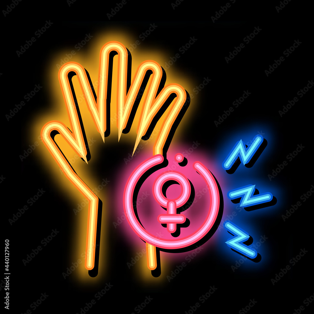female hand neon light sign vector. Glowing bright icon female hand sign. transparent symbol illustration