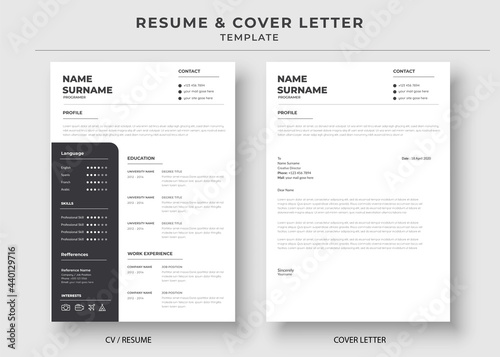 Resume and Cover Letter template, Minimalist resume, Cv professional jobs resumes