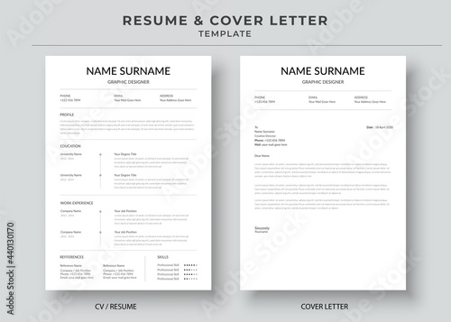 Resume and Cover Letter template, Minimalist resume, Cv professional jobs resumes