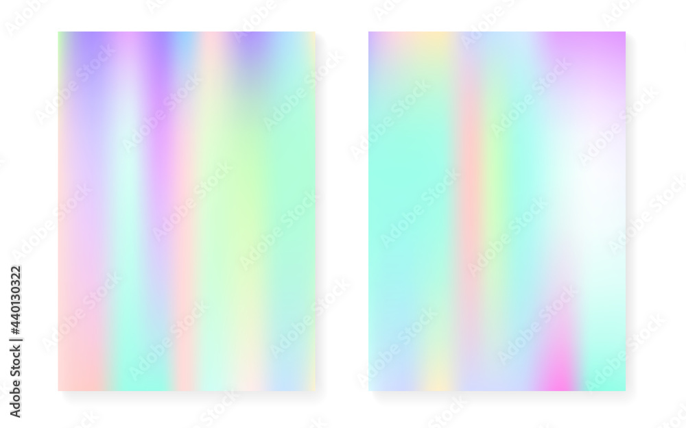 Naklejka premium Holographic cover set with hologram gradient background.