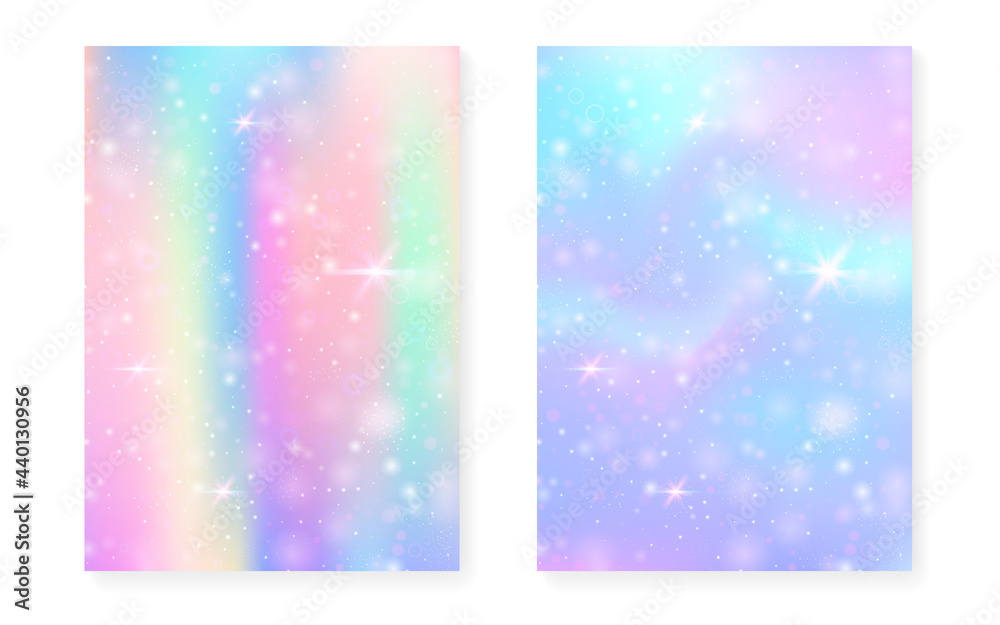 Unicorn background with kawaii magic gradient. Princess rainbow hologram. Unicorn background with kawaii magic gradient. Princess rainbow hologram.