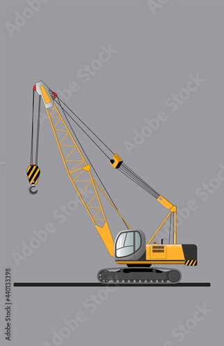 Hydraulic crawler self-propelled crane on a crawler track. Vector. photo