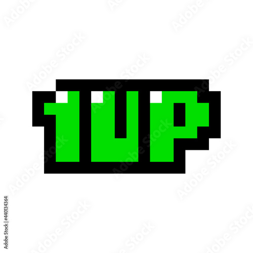 1up icon, one life, icon can be used in video games or futuristic retro graphics, plus life, 8bit, gamer, game message, pixel art, arcade.