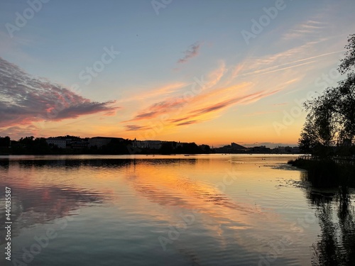Beautiful sunset on the Kaban lake in the center of Kazan  Russia