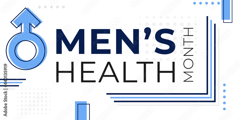 National men health awareness month banner template with mars sign and geometric backdrop. Annual celebration in June. Vector illustration of medical poster for male healthcare event - obrazy, fototapety, plakaty 
