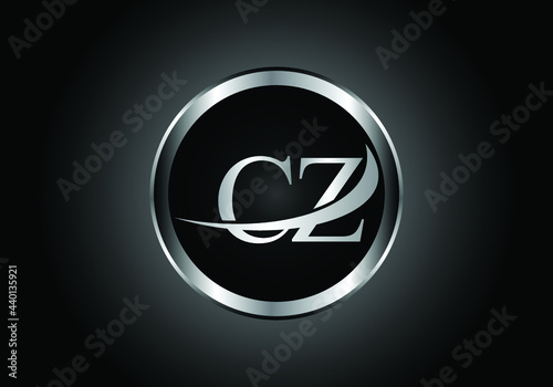 silver letter CZ metal combination alphabet logo icon design with grey color on Black and white gradient design for a company or business