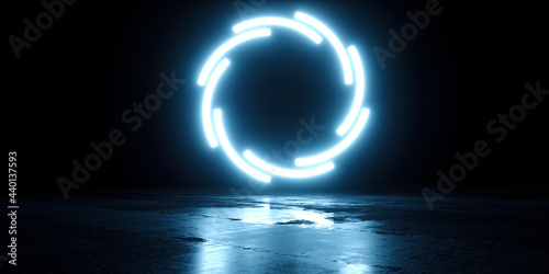 A futuristic portal in the form of a glowing circle. 3d rendering