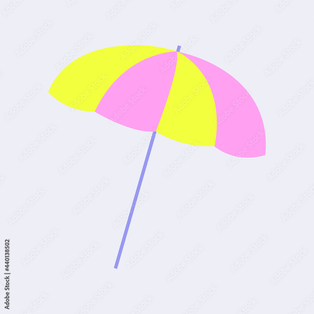 Beach umbrella for summer vacation at the sea near the river.Yellow with smrene.Isolated on a white background.Flat beach umbrella. Vector illustration of a sun umbrella,protective umbrella for the be