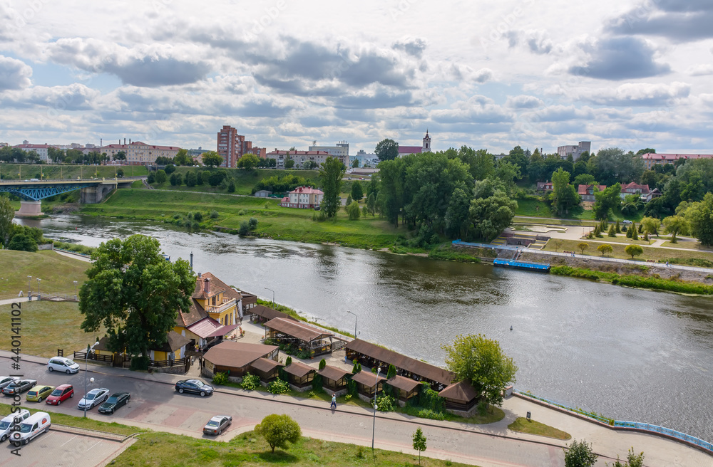 View of the Neman River in the city of Grodno from the high bank of the fortress.