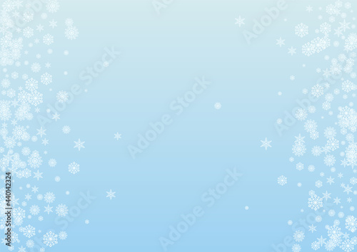 Light Snow Background Vector Blue. Confetti Garland Illustration. Grey Flake Magical Pattern. Christmas Snowflake Card.