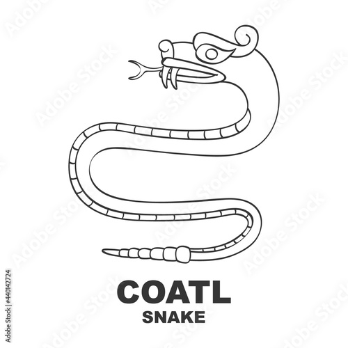  Vector icon with Glyph from Aztec calendar Tonalpohualli. Calendar day symbol Coatl