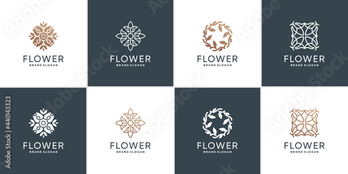 Set of flower logo template with creative style Premium Vector