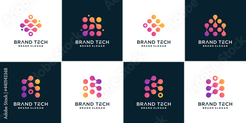 Set of technology logo for computer, data, connection Premium Vector